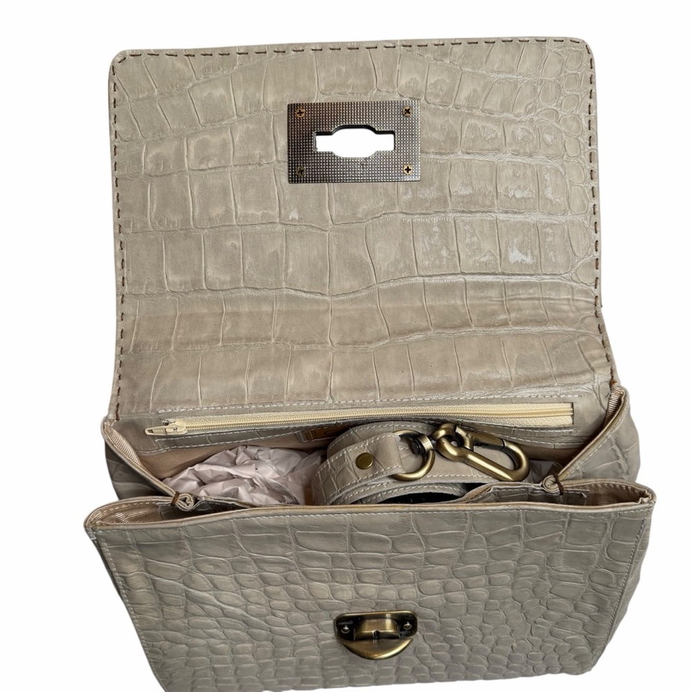 CARLA MANCINI Cream Crocodile Croco‎ Croc-Embossed Purse Bag NWT Shoulder Tote - Picture 11 of 16